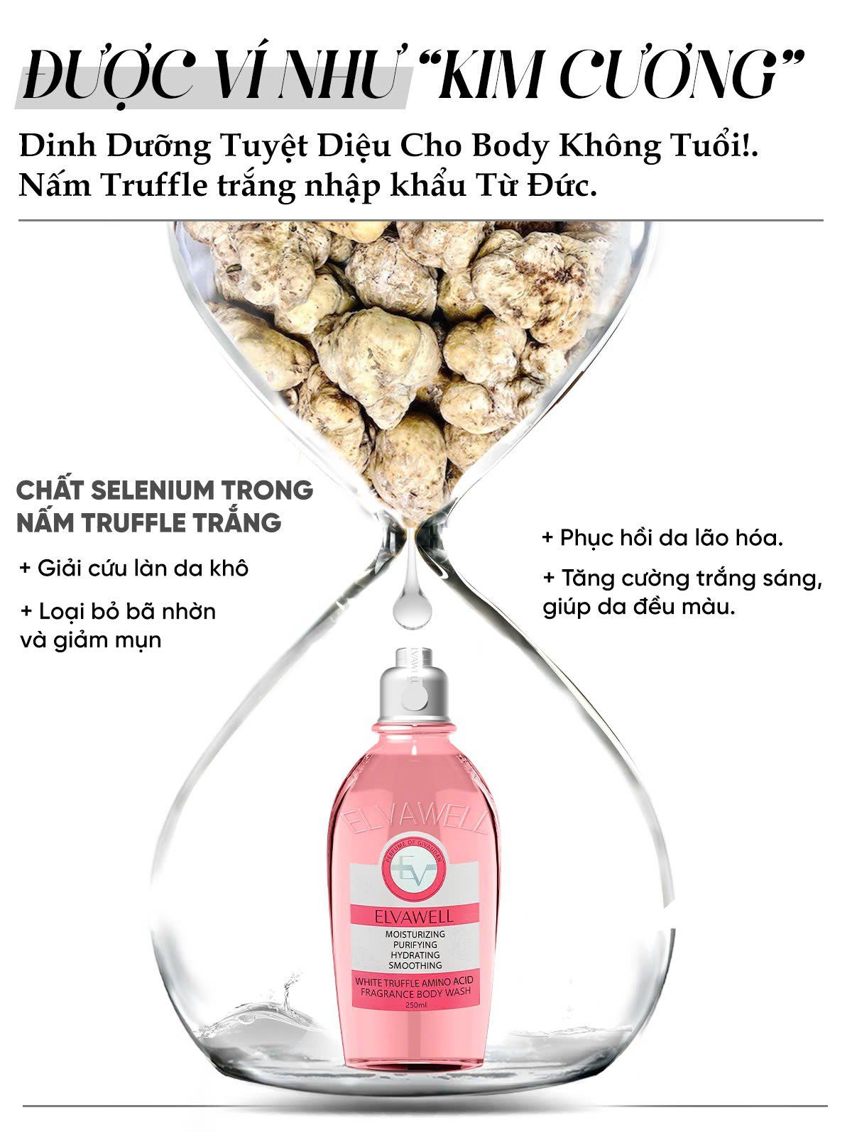 ELVAWELL WHITE TRUFFLE AMINO ACID FRAGRANCE BODY WASH IN LA ROSE 250ML
