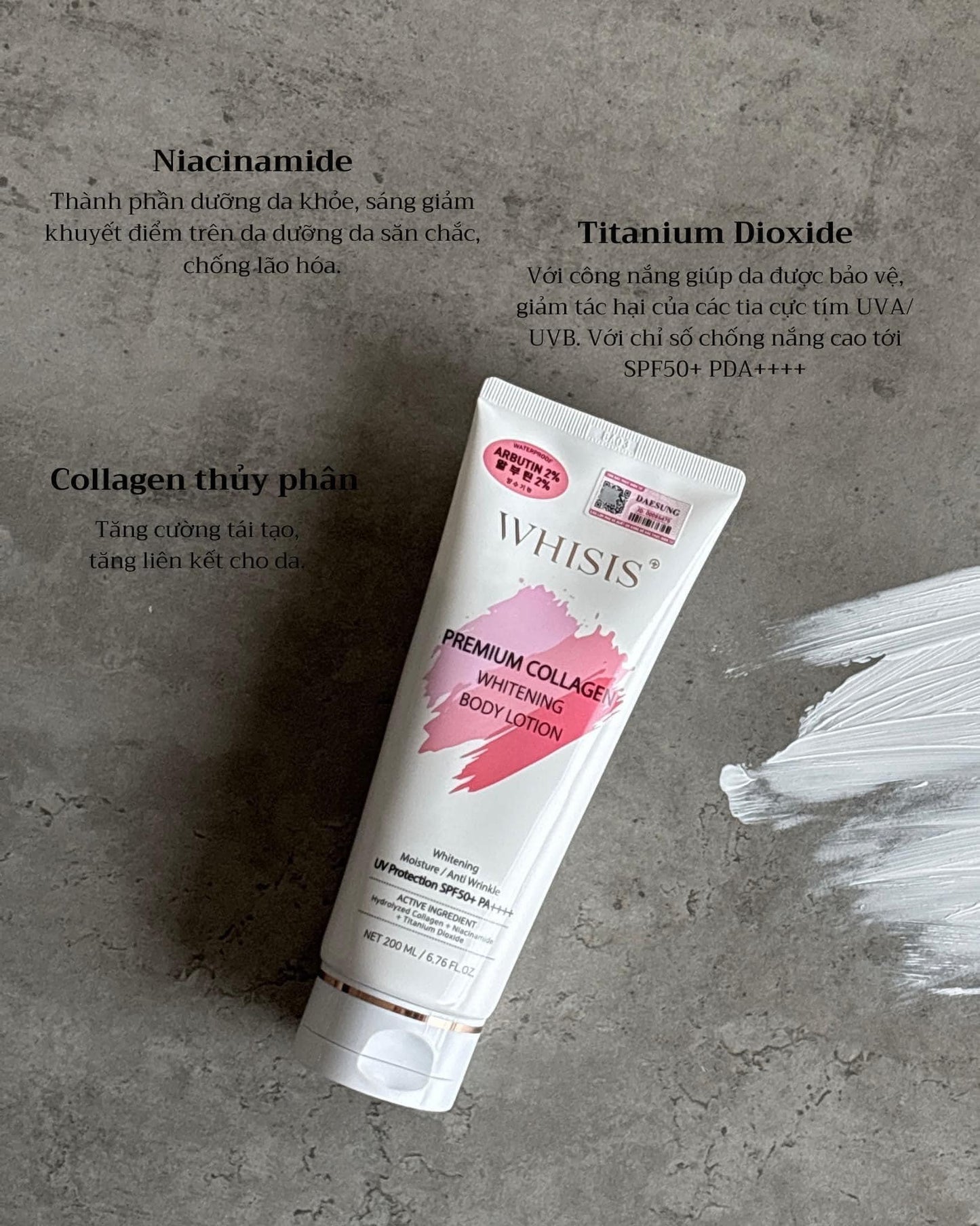 WHISIS PREMIUM COLLAGEN BODY CREAM SPF50+ PA++++ 200ML & RICE FERMENT WHITENING BODY LOTION 300ML BUNDLE