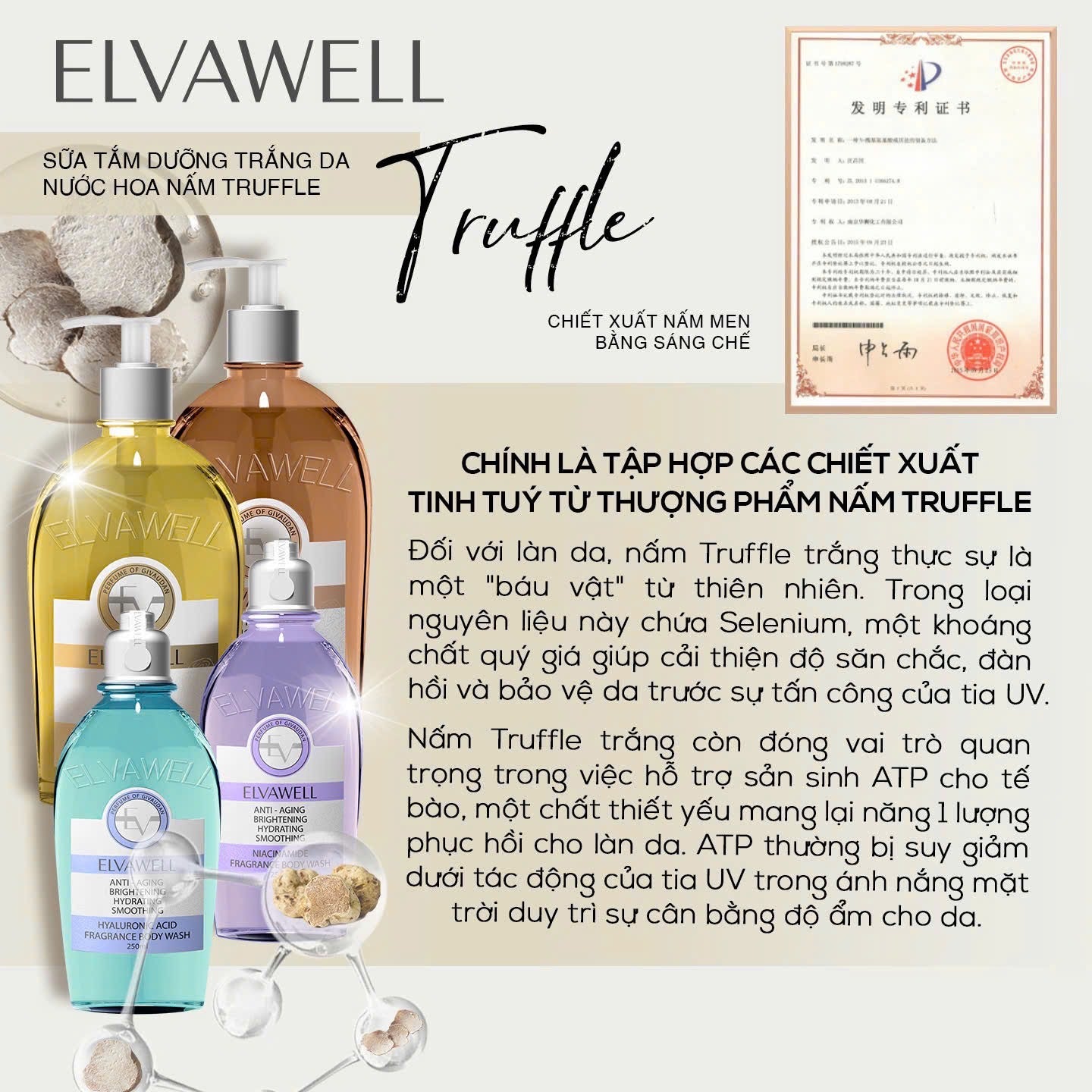 ELVAWELL WHITE TRUFFLE AMINO ACID FRAGRANCE BODY WASH IN LA ROSE 250ML