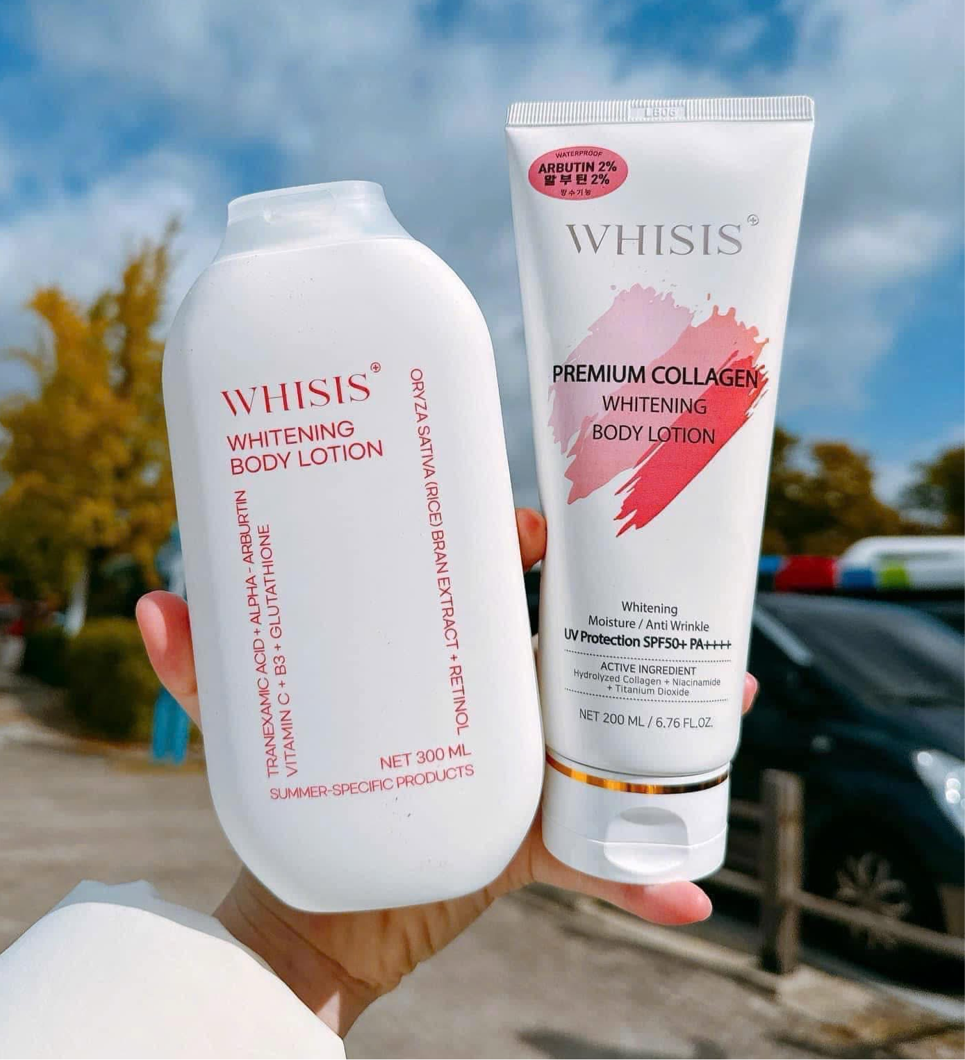 WHISIS PREMIUM COLLAGEN BODY CREAM SPF50+ PA++++ 200ML & RICE FERMENT WHITENING BODY LOTION 300ML BUNDLE