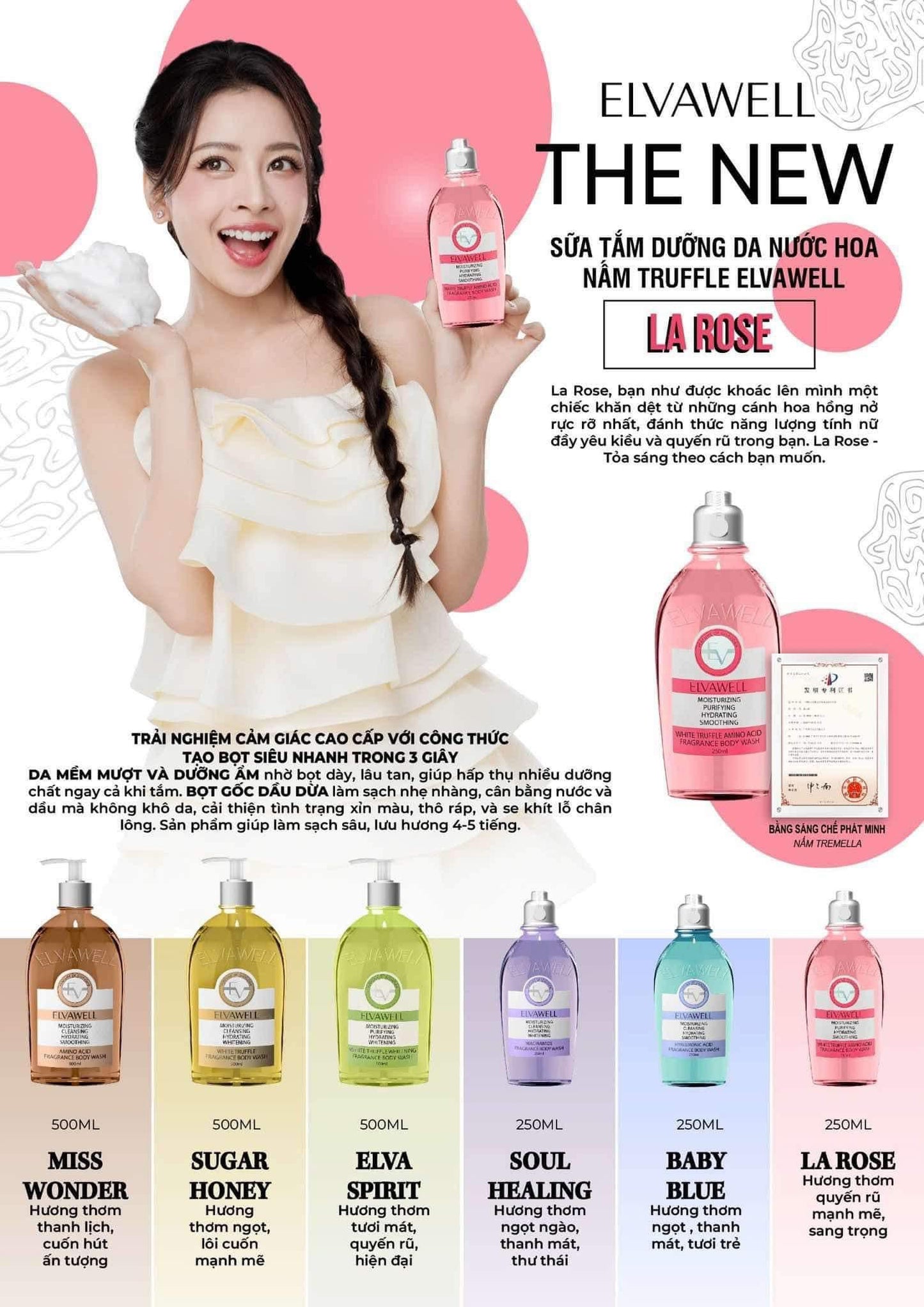 ELVAWELL WHITE TRUFFLE AMINO ACID FRAGRANCE BODY WASH IN LA ROSE 250ML