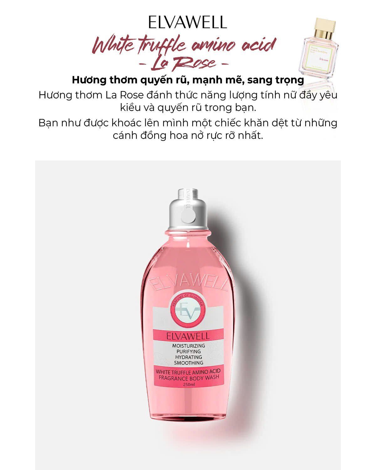 ELVAWELL WHITE TRUFFLE AMINO ACID FRAGRANCE BODY WASH IN LA ROSE 250ML