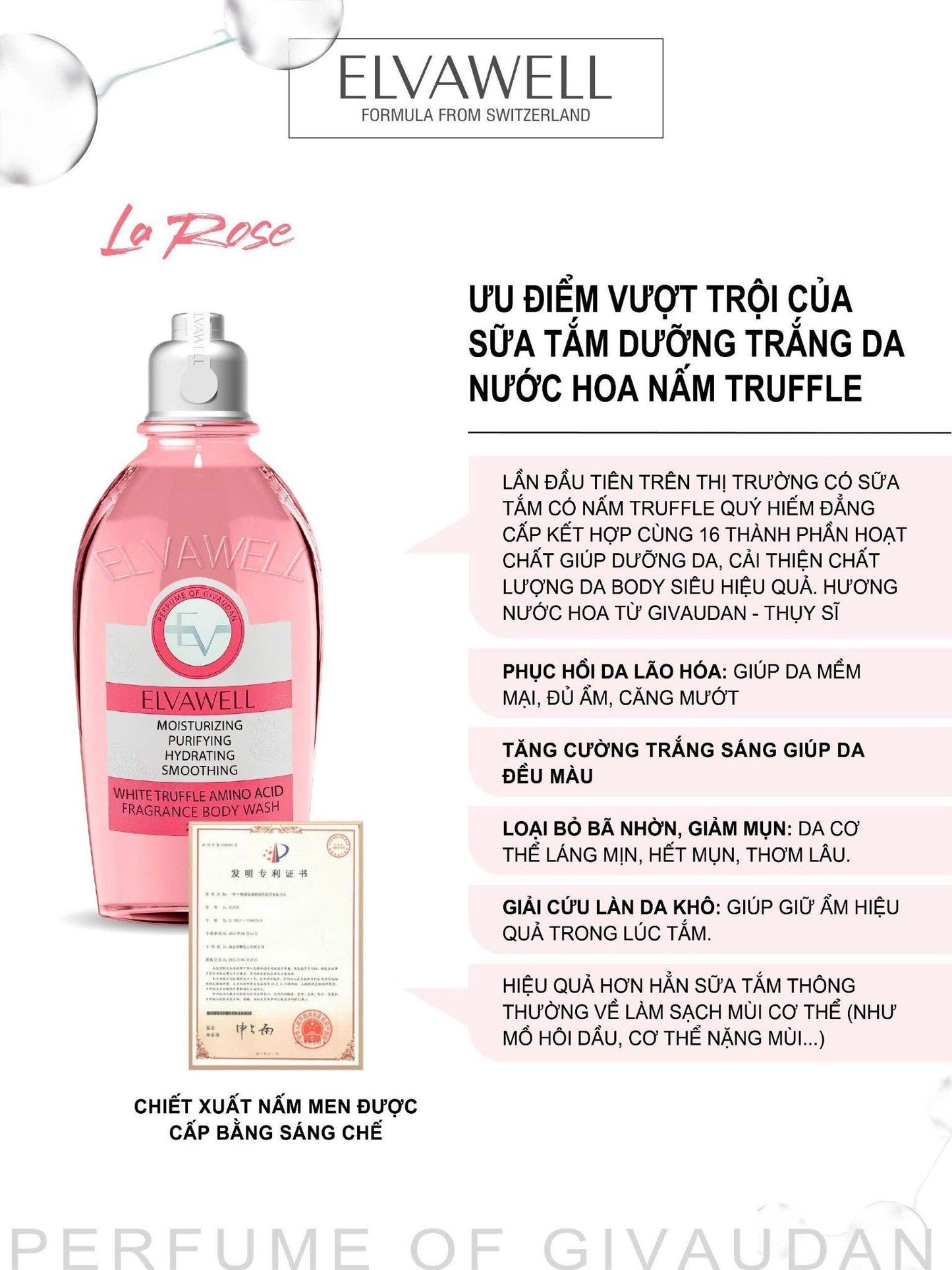 ELVAWELL WHITE TRUFFLE AMINO ACID FRAGRANCE BODY WASH IN LA ROSE 250ML