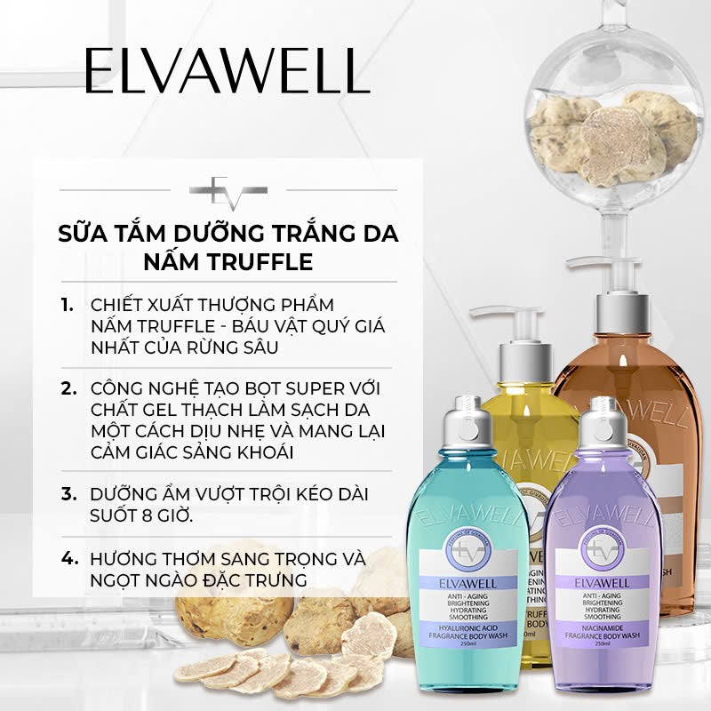 ELVAWELL WHITE TRUFFLE AMINO ACID FRAGRANCE BODY WASH IN LA ROSE 250ML