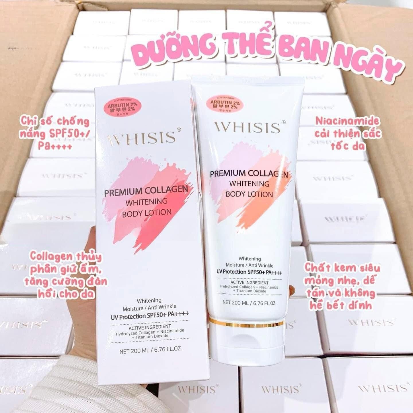 WHISIS PREMIUM COLLAGEN BODY CREAM SPF50+ PA++++ 200ML & RICE FERMENT WHITENING BODY LOTION 300ML BUNDLE