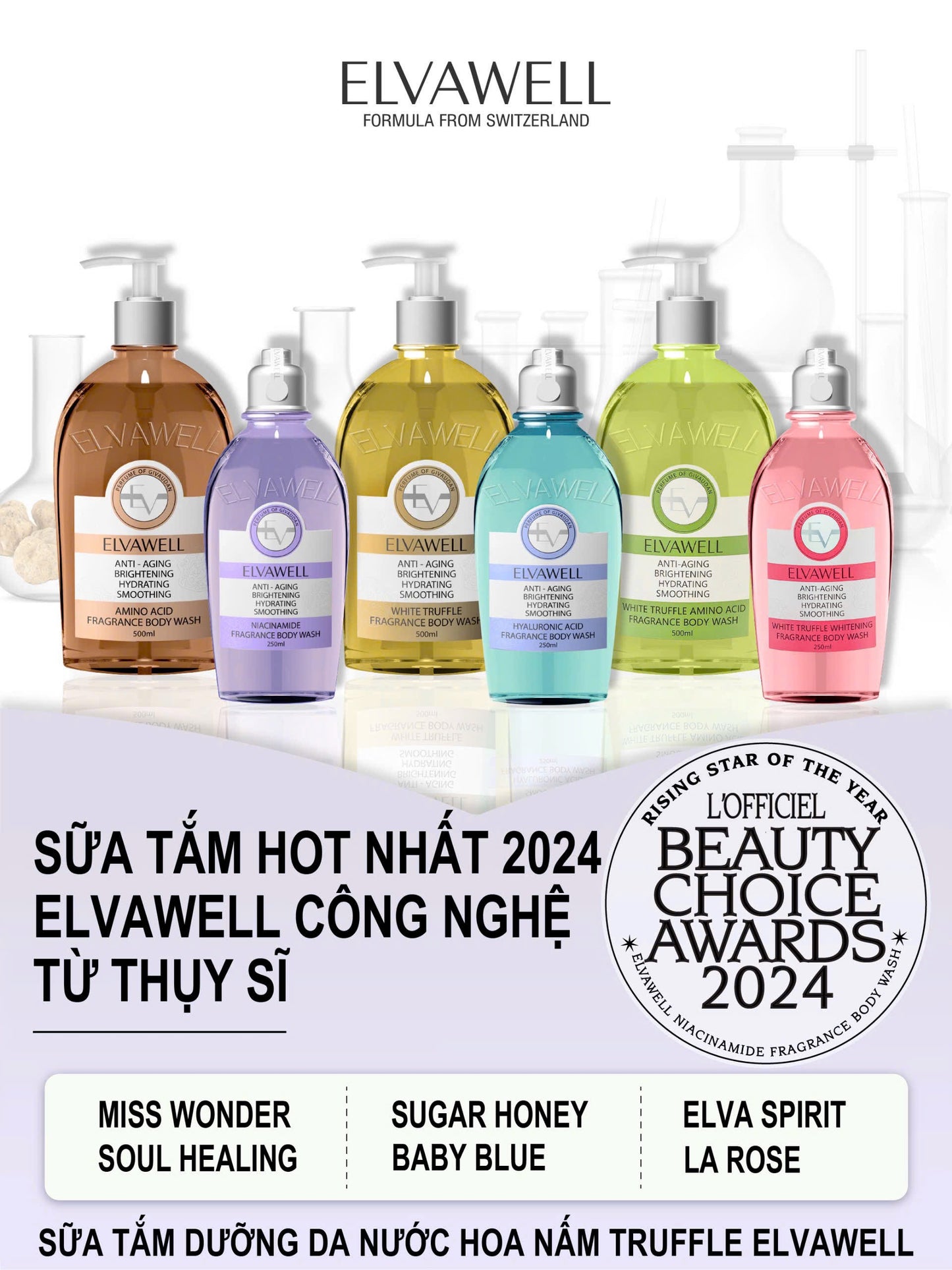 ELVAWELL WHITE TRUFFLE AMINO ACID FRAGRANCE BODY WASH IN LA ROSE 250ML