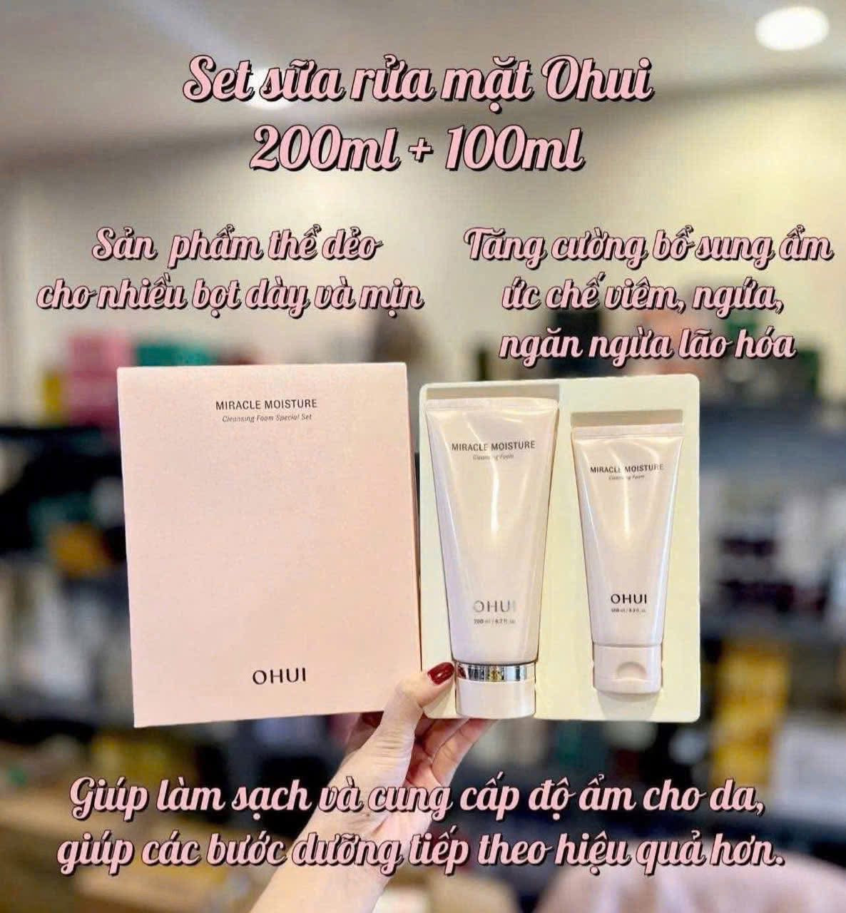 OHUI PINK CLEANSING FOAM SET 200ML & 100ML