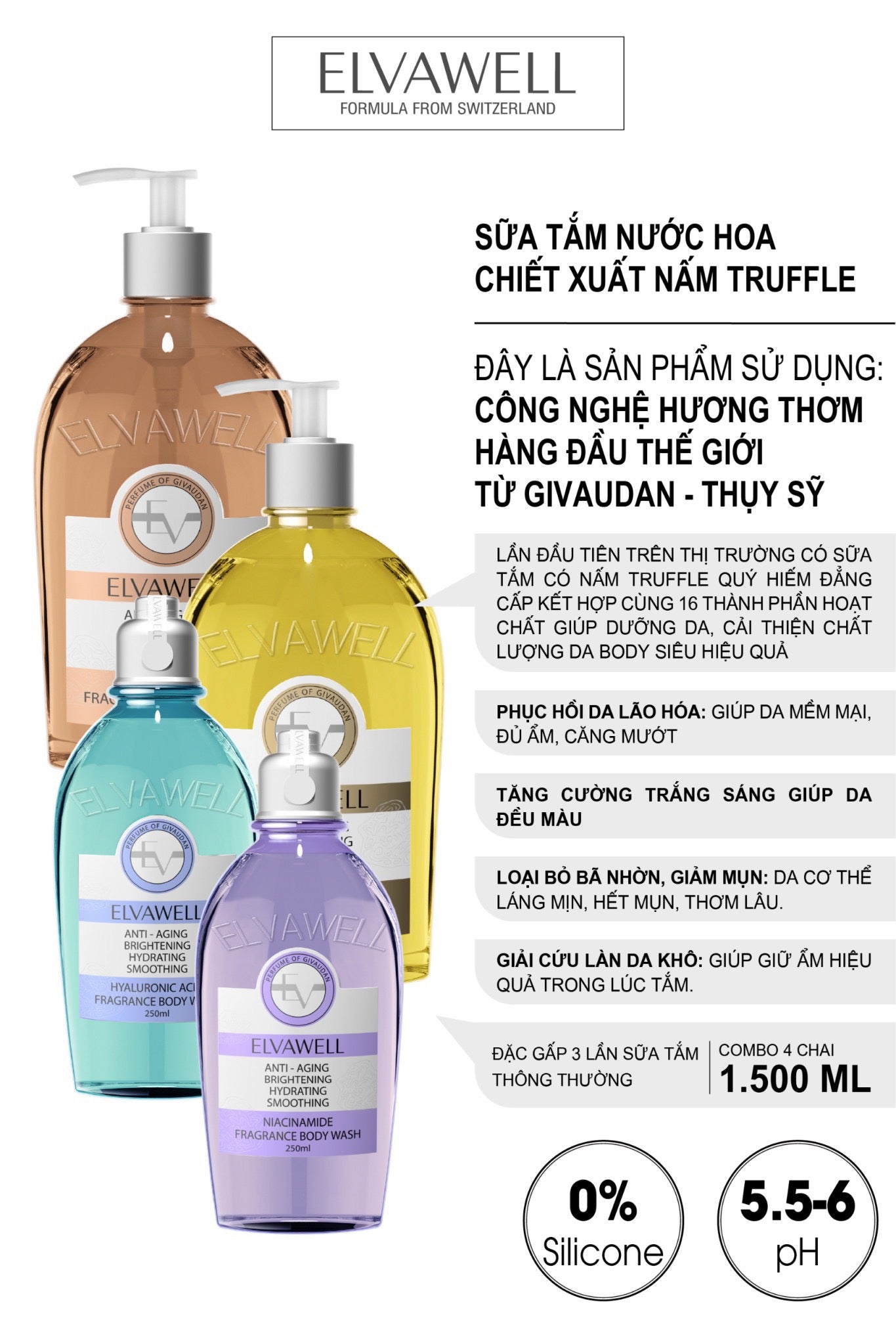 ELVAWELL HYALURONIC ACID FRAGRANCE BODY WASH 250ML