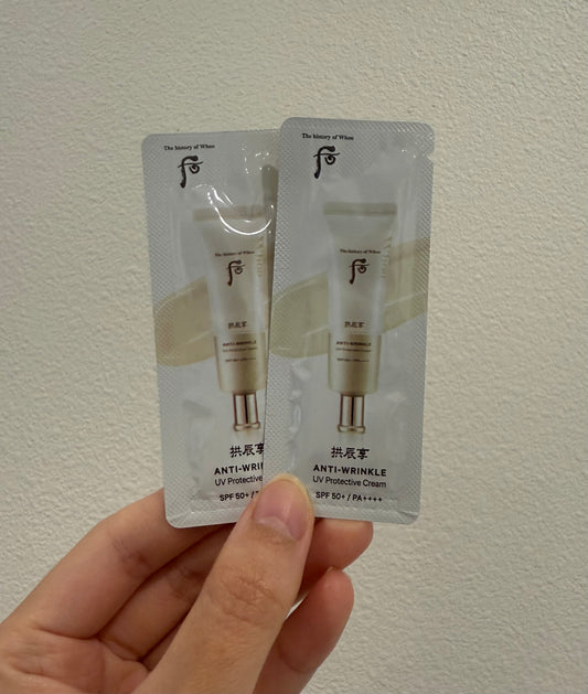 THE WHOO ANTI WRINKLE UV PROTECTIVE CREAM SPF50+ PA++++ SAMPLES 1ML x 120PCS
